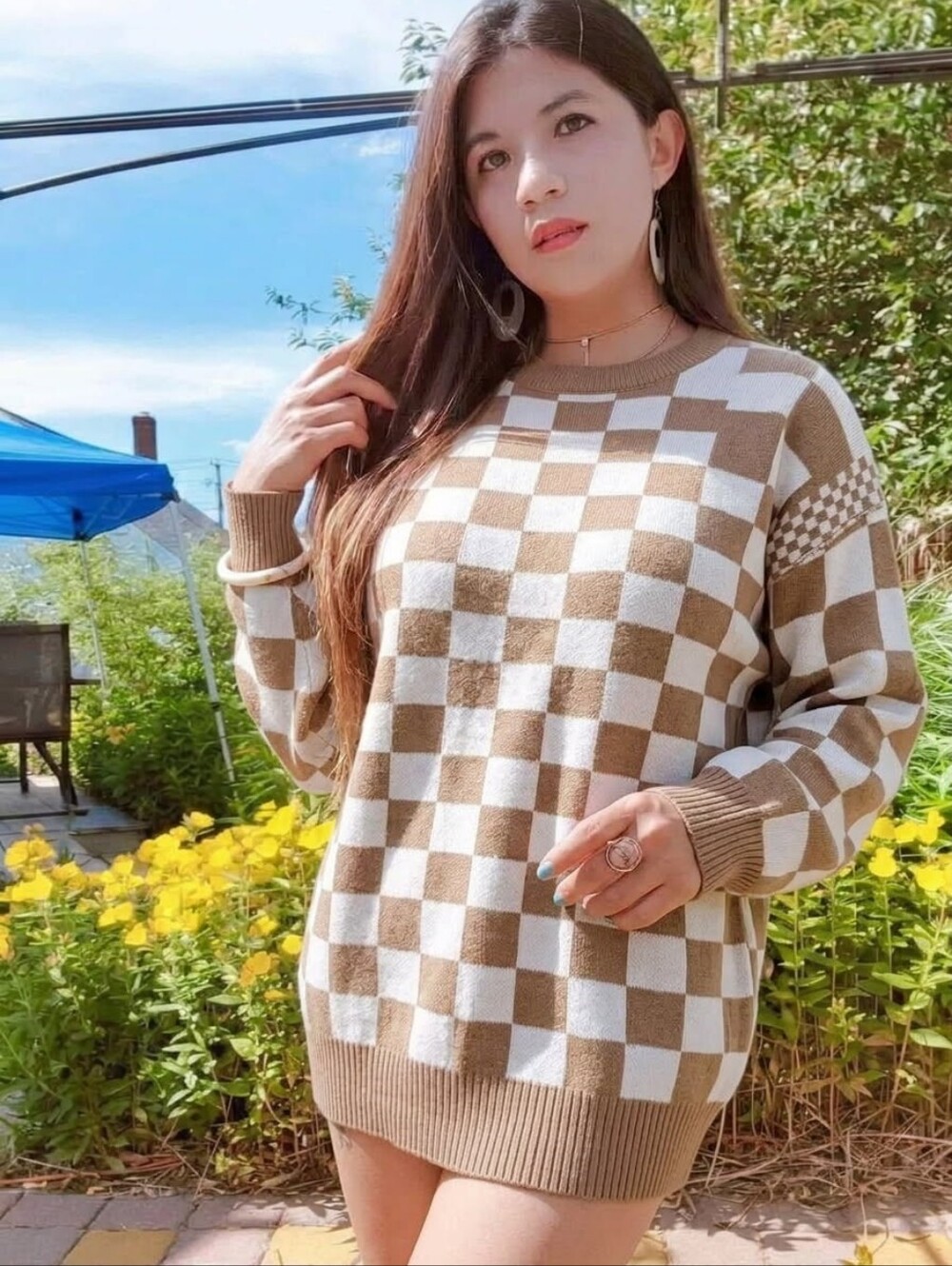 New Style! Stylish Checkered Pullover Knit Sweater